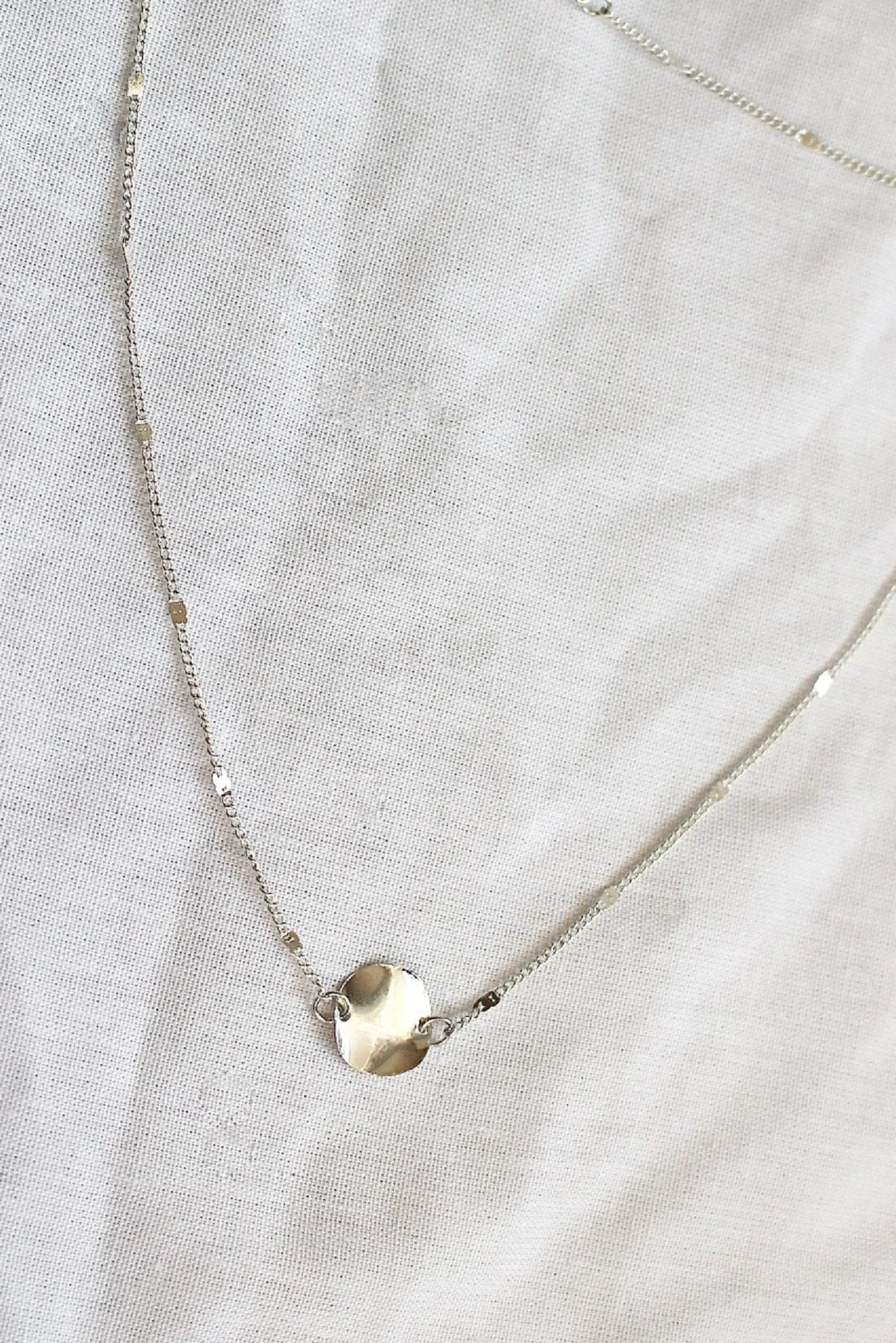 Thin Silver Disc Pendant Necklace