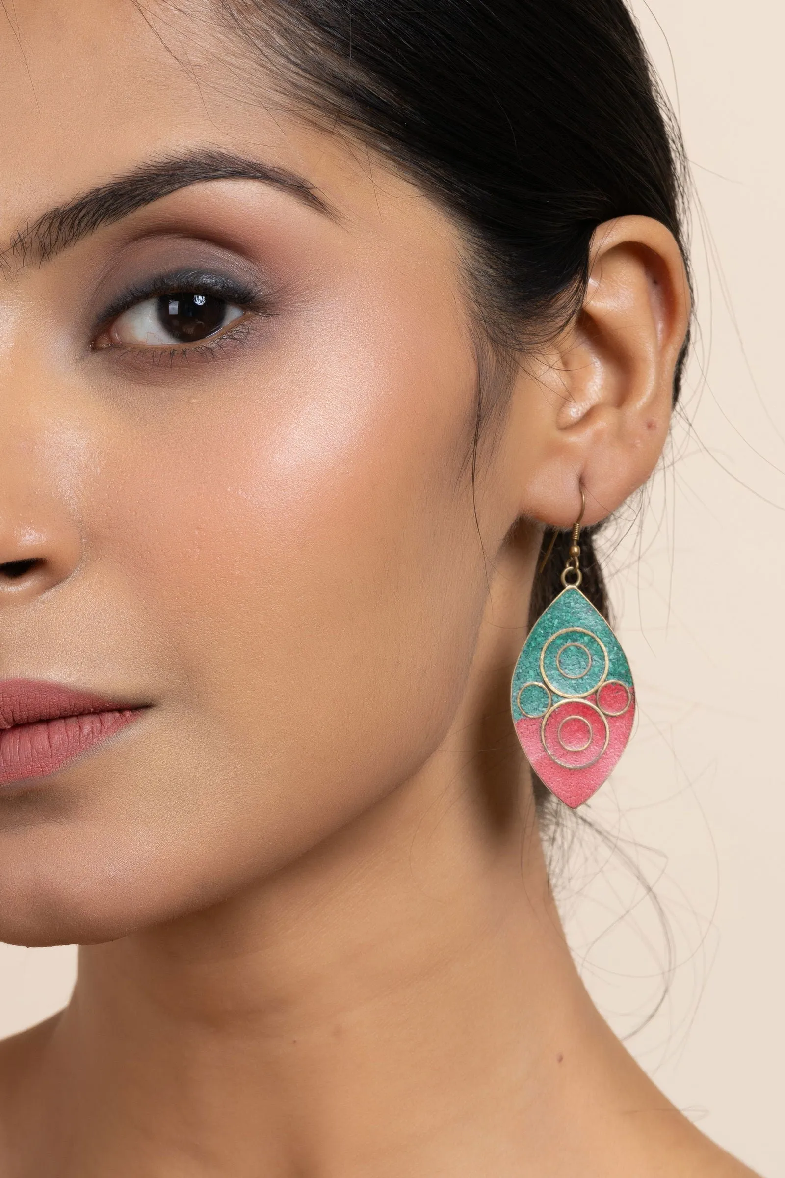 Tibetan Red Green Leaf Earrings - Nature-Inspired Jewelry for All Occasions
