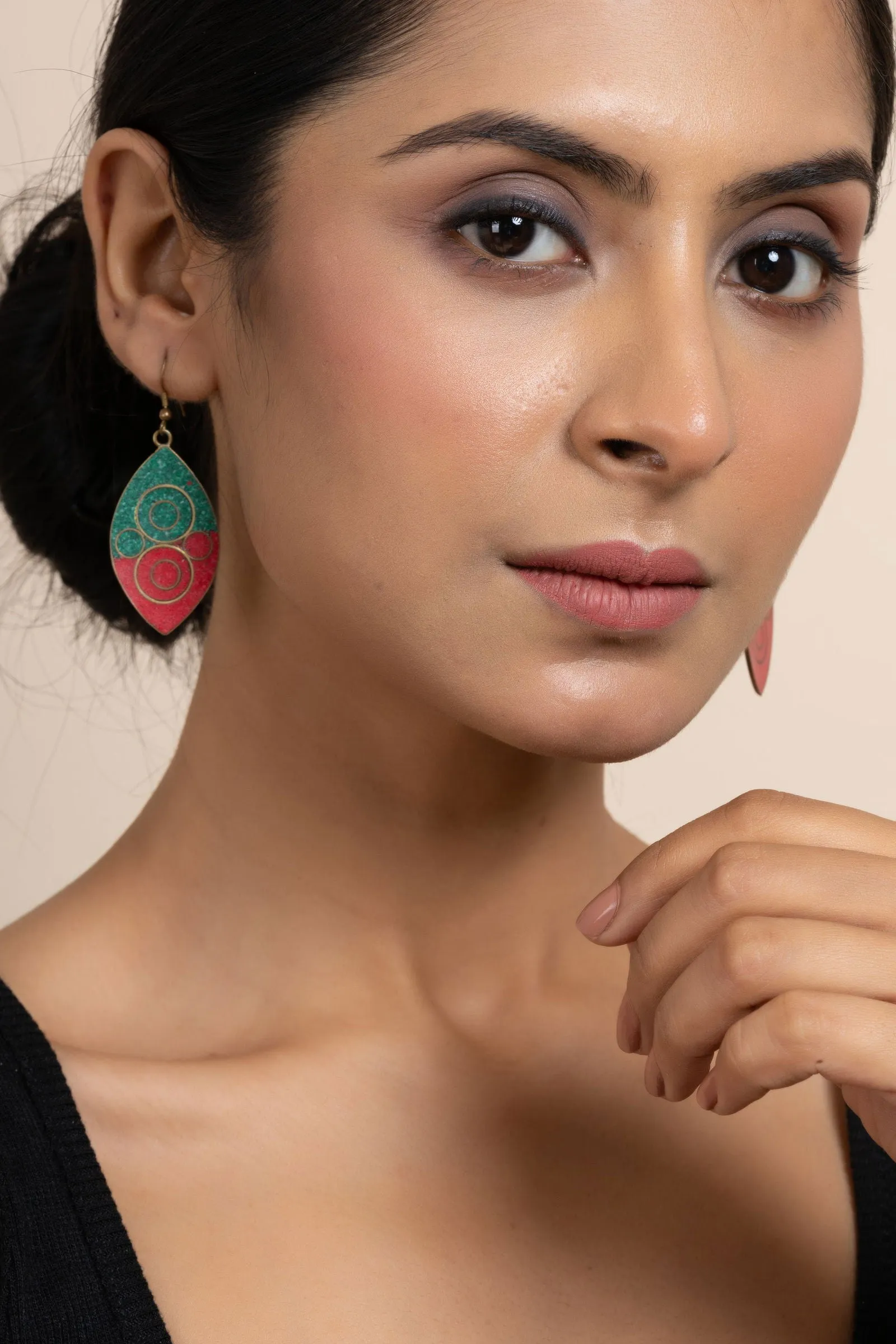 Tibetan Red Green Leaf Earrings - Nature-Inspired Jewelry for All Occasions