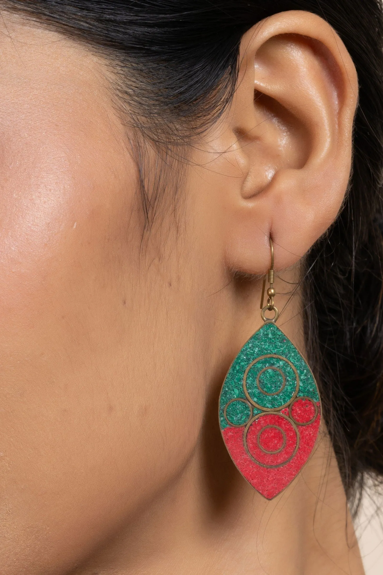 Tibetan Red Green Leaf Earrings - Nature-Inspired Jewelry for All Occasions