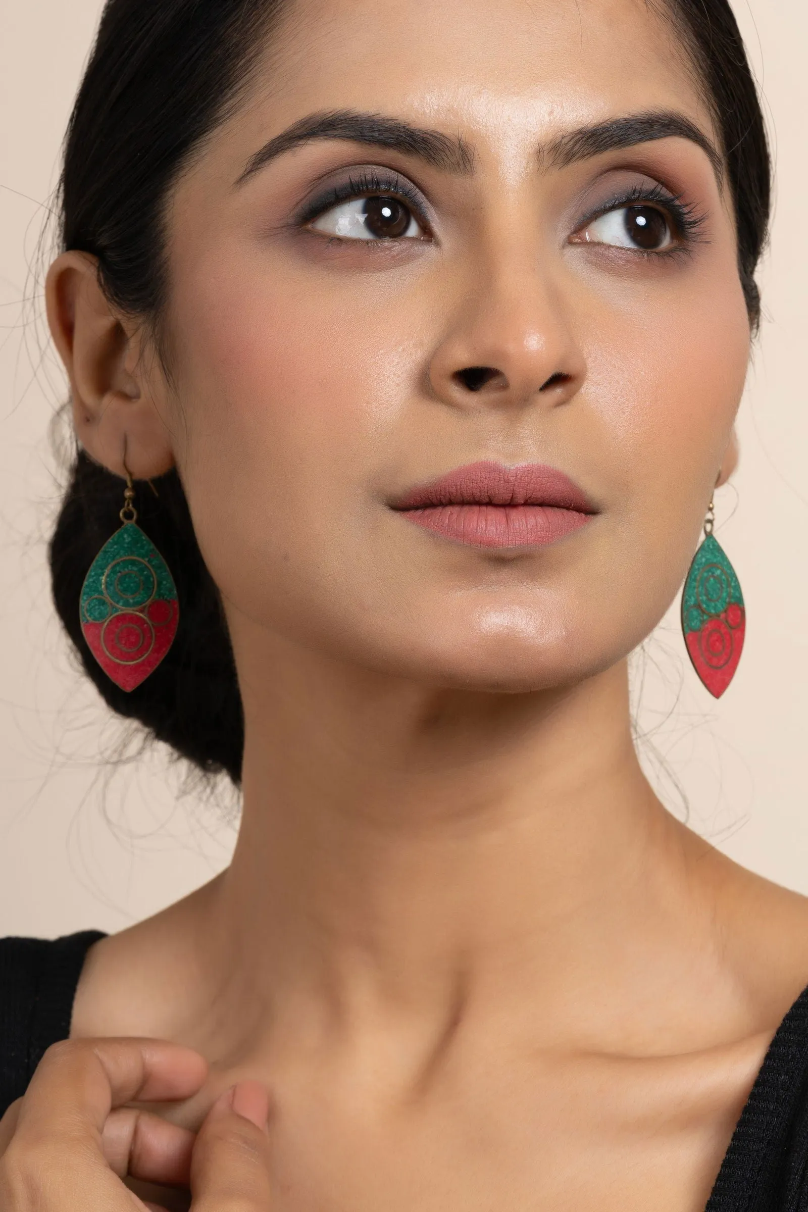 Tibetan Red Green Leaf Earrings - Nature-Inspired Jewelry for All Occasions