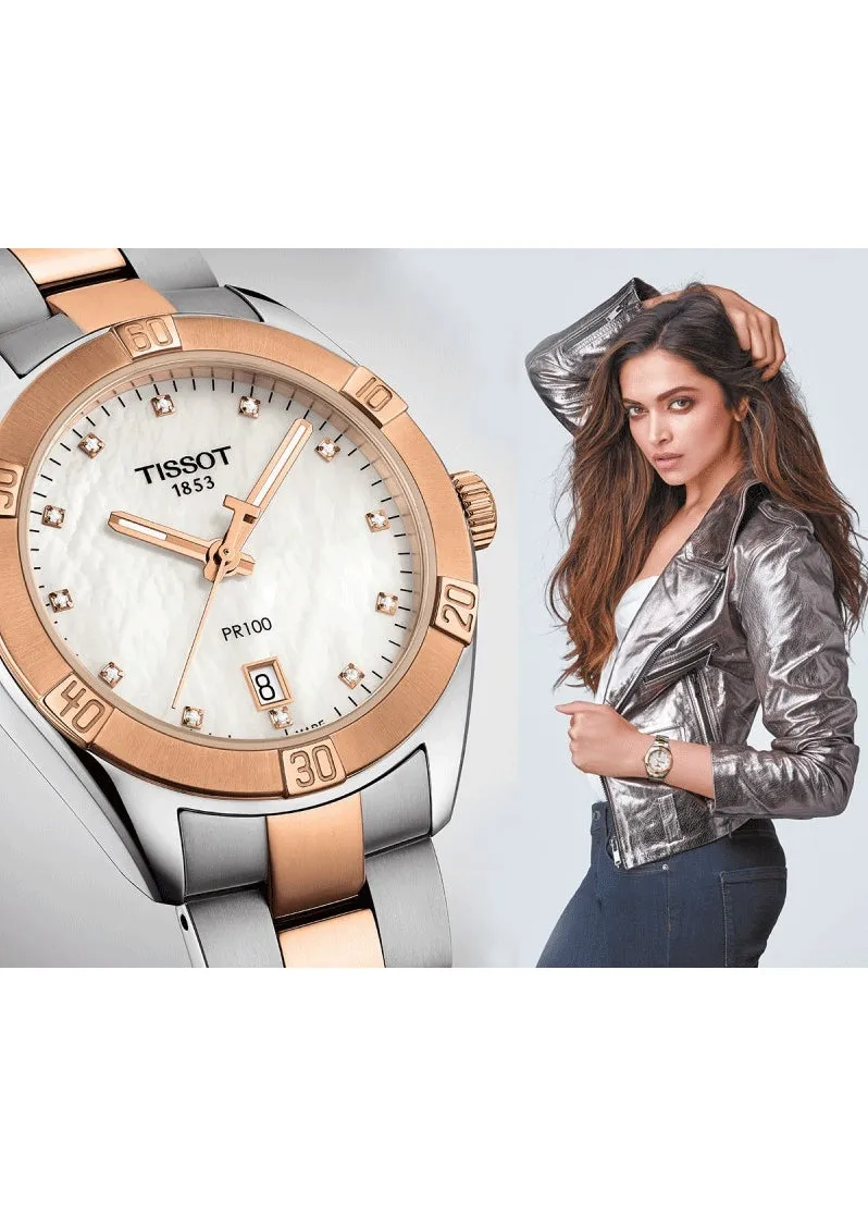 TISSOT SWISS LADIES PR100 PEARL DIAL TWO-TONE DIAMOND SET T101-910-22-116-00