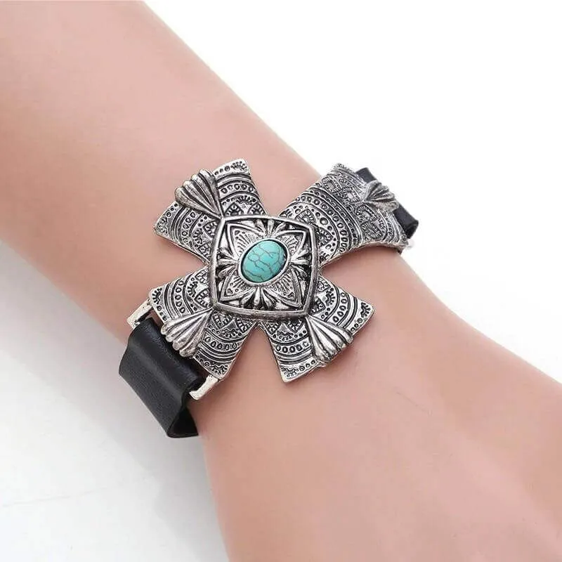Tribal Carved Cross Bracelet