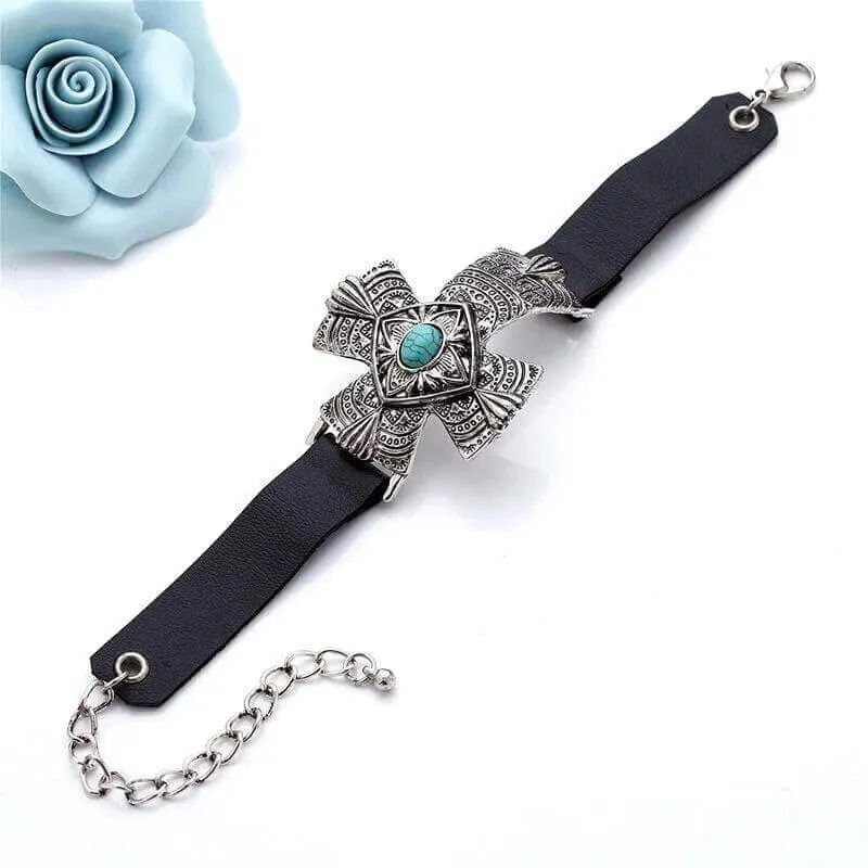Tribal Carved Cross Bracelet