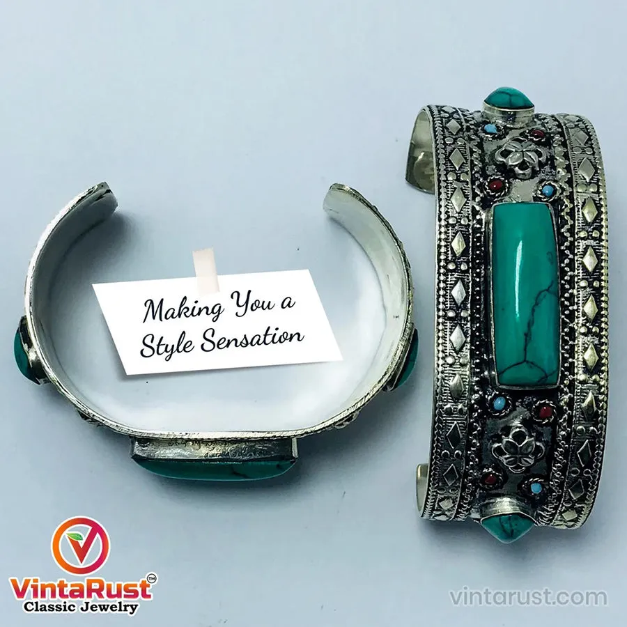 Tribal Kuchi Handcuff Bracelet With Stones and Beads