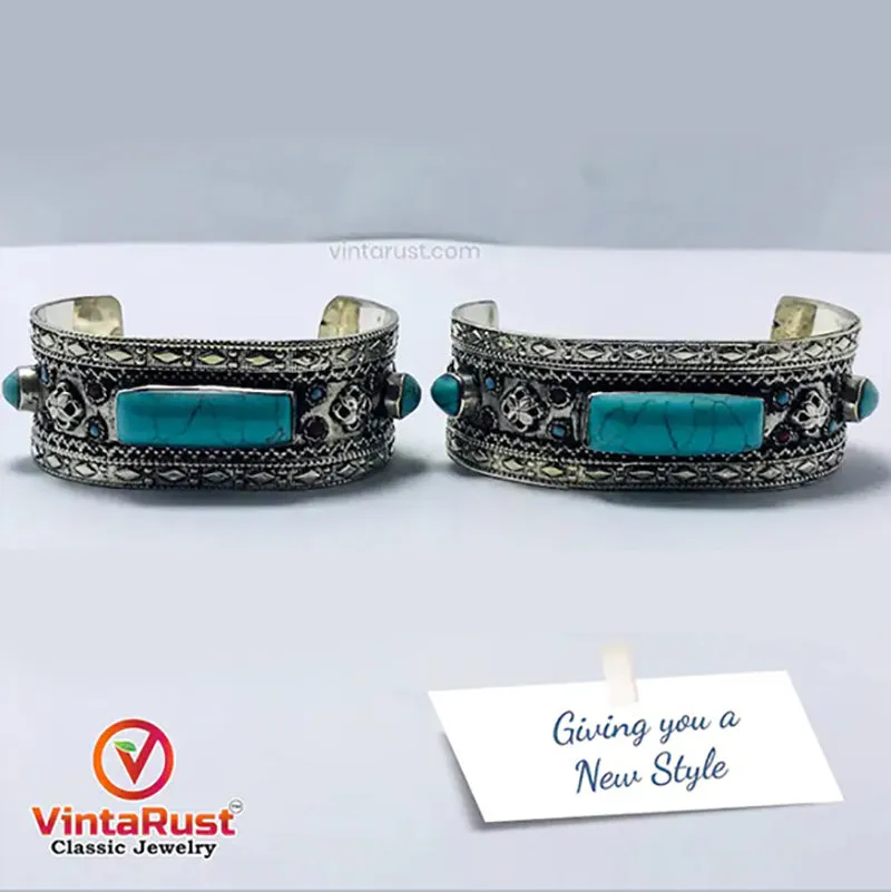 Tribal Kuchi Handcuff Bracelet With Stones and Beads