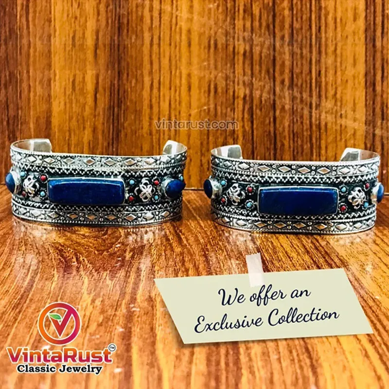 Tribal Kuchi Handcuff Bracelet With Stones and Beads