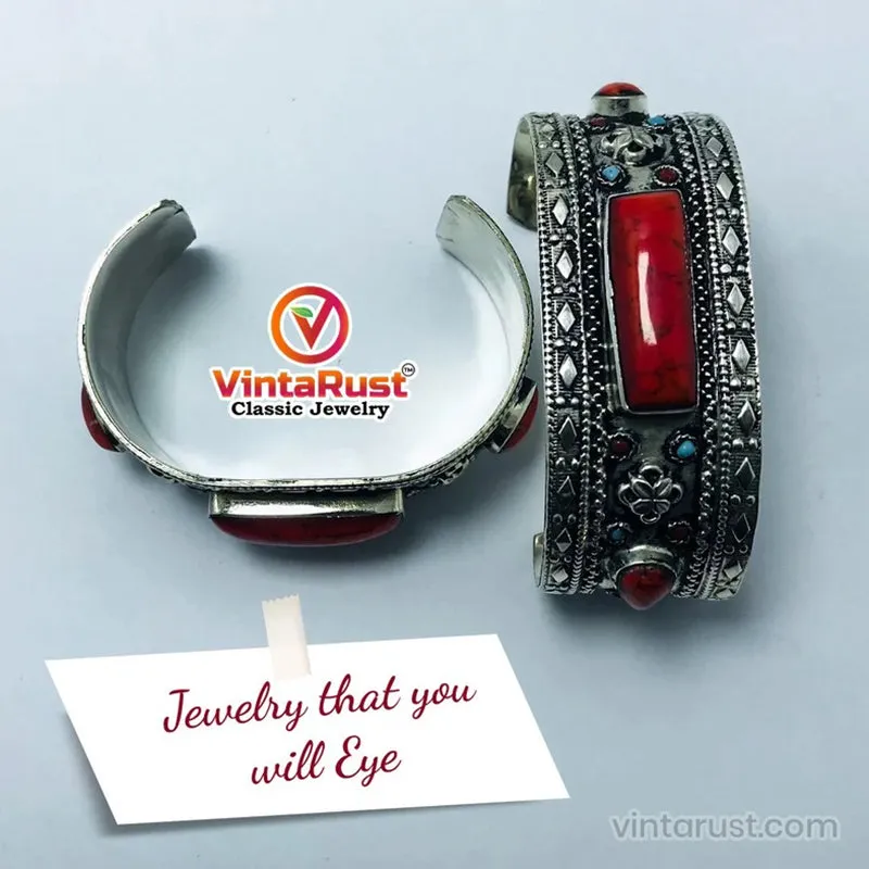 Tribal Kuchi Handcuff Bracelet With Stones and Beads