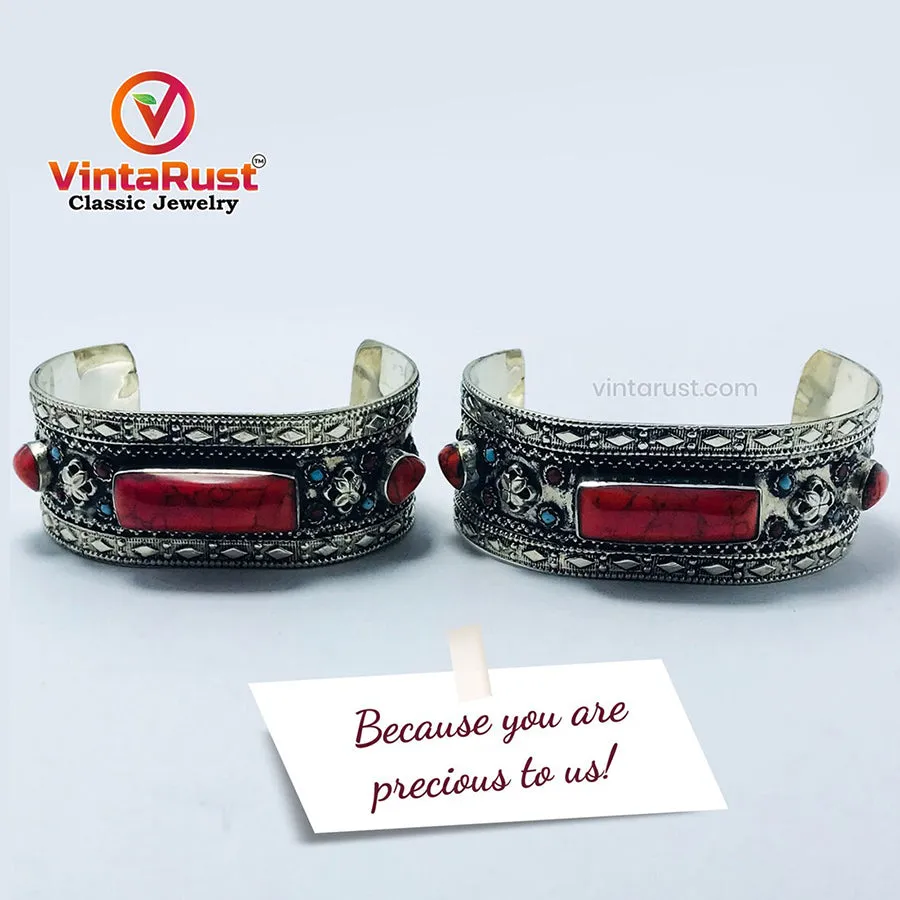 Tribal Kuchi Handcuff Bracelet With Stones and Beads