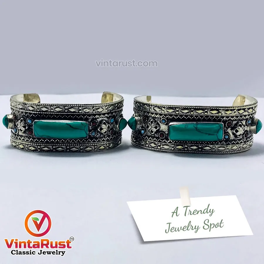 Tribal Kuchi Handcuff Bracelet With Stones and Beads