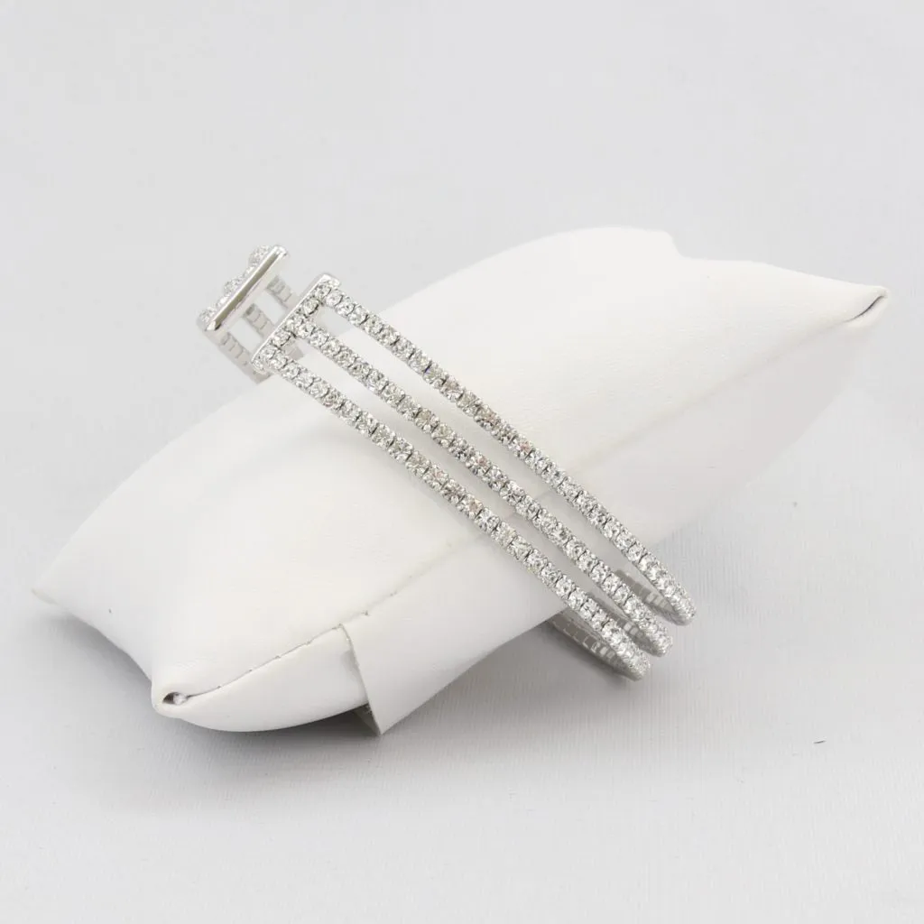 Triple box-snake chain bracelet with inlaid diamond-like cubic zirconia stones