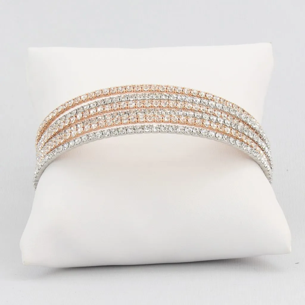 Triple box-snake chain bracelet with inlaid diamond-like cubic zirconia stones
