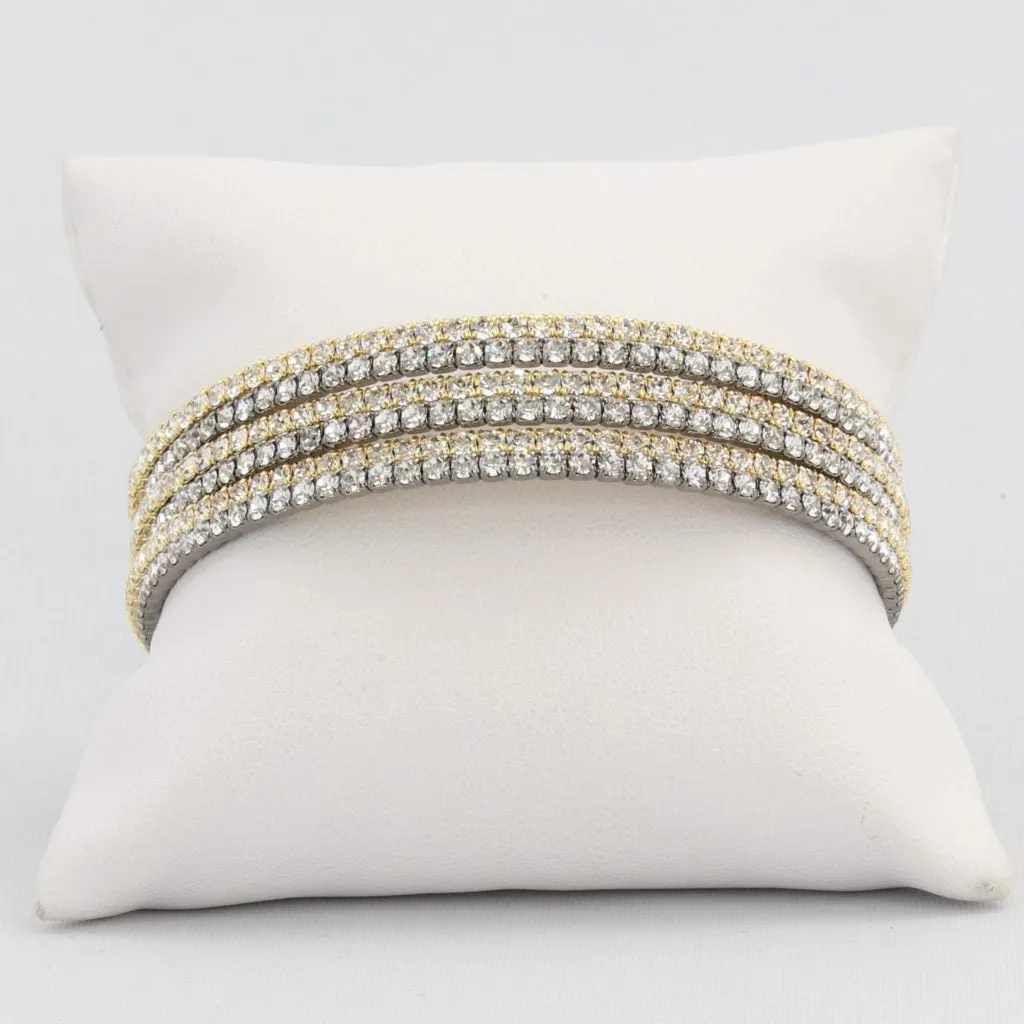 Triple box-snake chain bracelet with inlaid diamond-like cubic zirconia stones