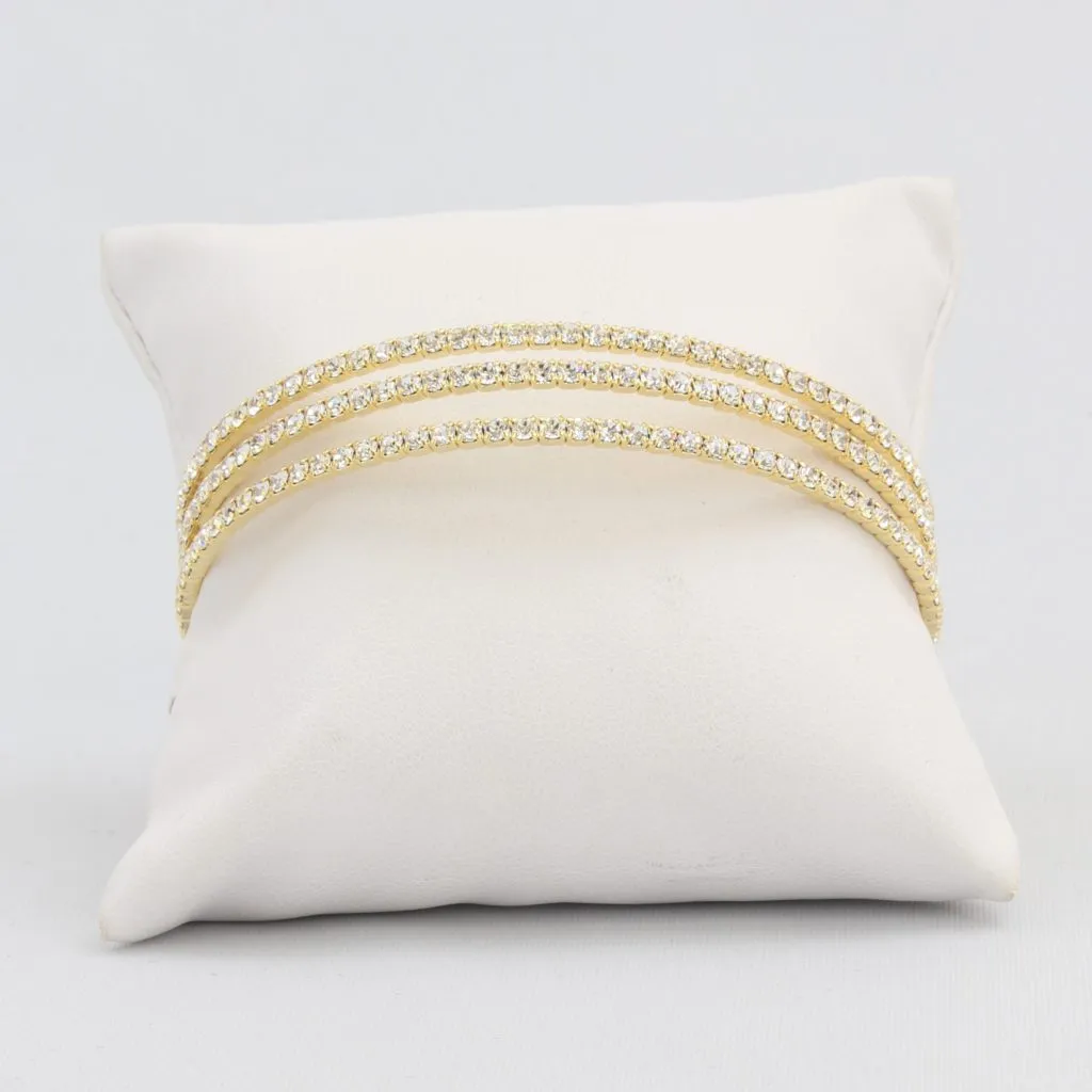 Triple box-snake chain bracelet with inlaid diamond-like cubic zirconia stones