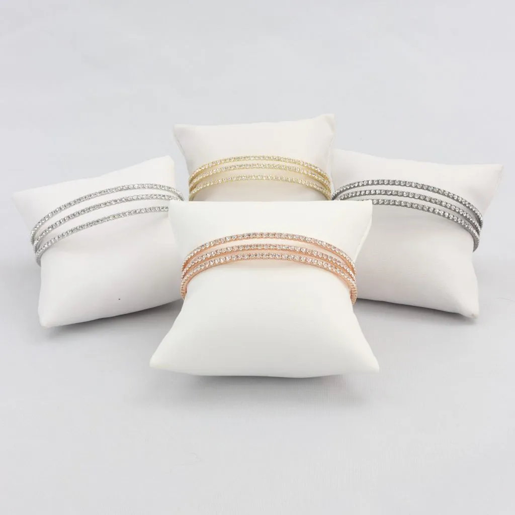 Triple box-snake chain bracelet with inlaid diamond-like cubic zirconia stones