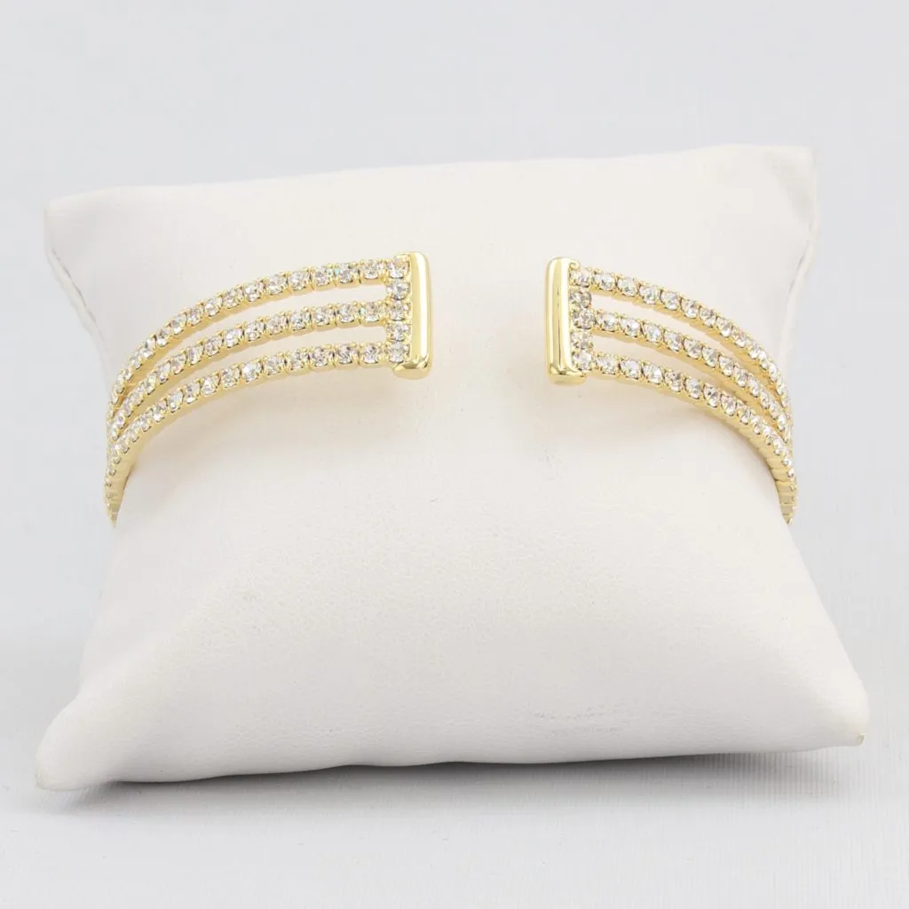 Triple box-snake chain bracelet with inlaid diamond-like cubic zirconia stones