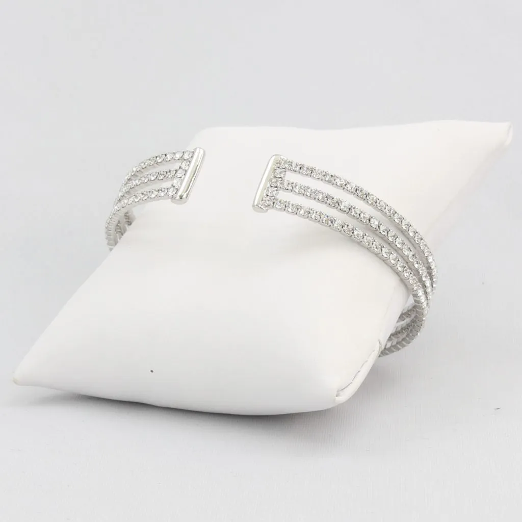 Triple box-snake chain bracelet with inlaid diamond-like cubic zirconia stones