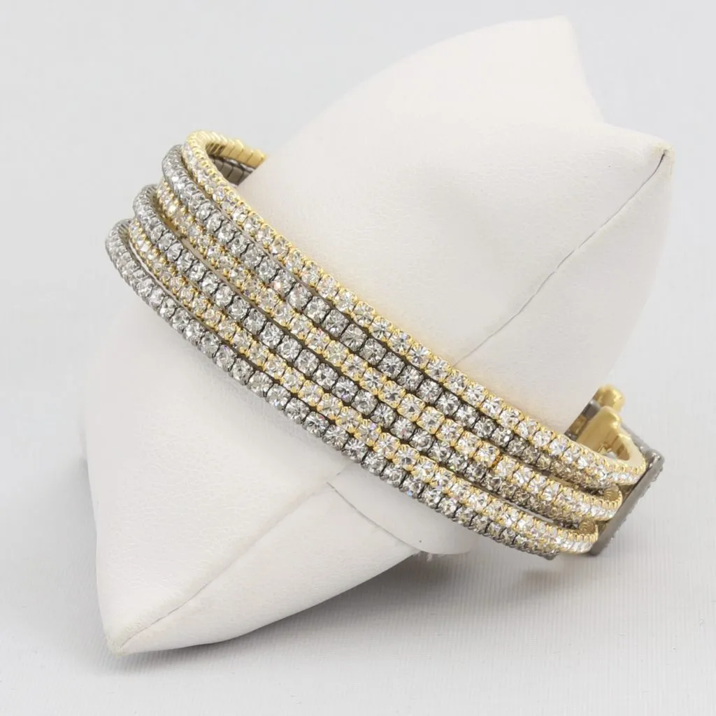 Triple box-snake chain bracelet with inlaid diamond-like cubic zirconia stones