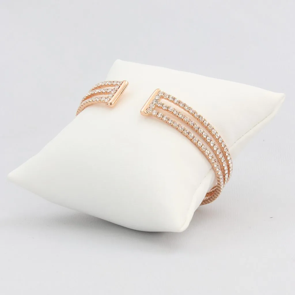 Triple box-snake chain bracelet with inlaid diamond-like cubic zirconia stones