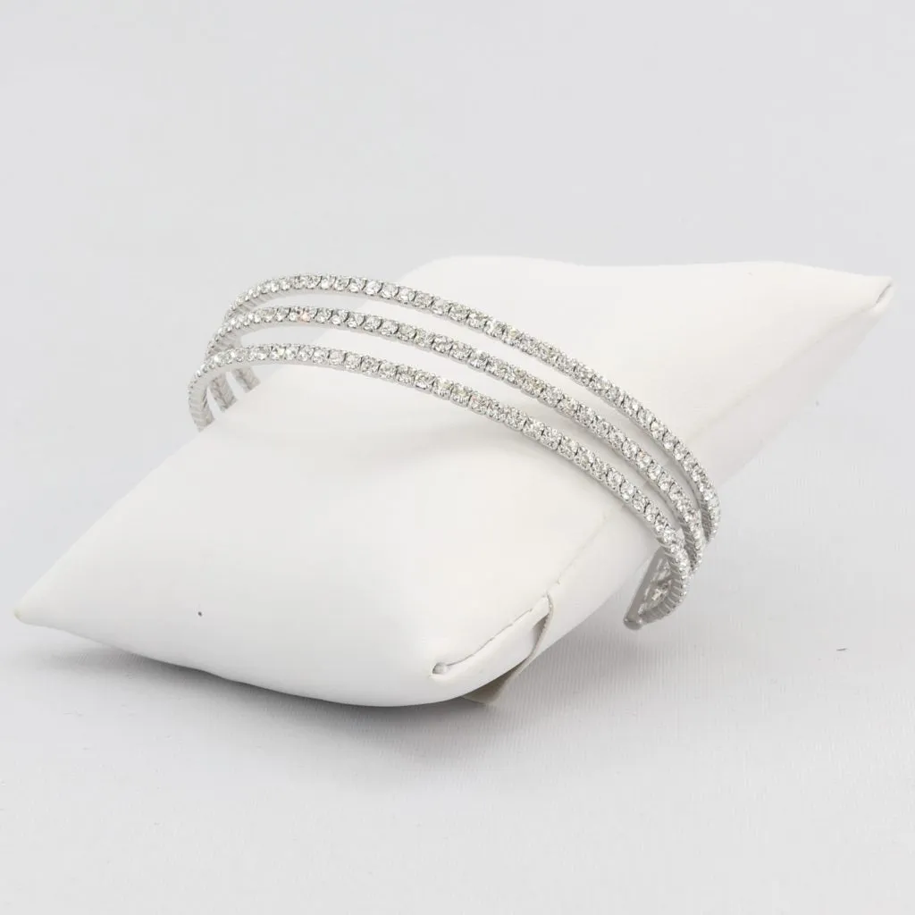 Triple box-snake chain bracelet with inlaid diamond-like cubic zirconia stones