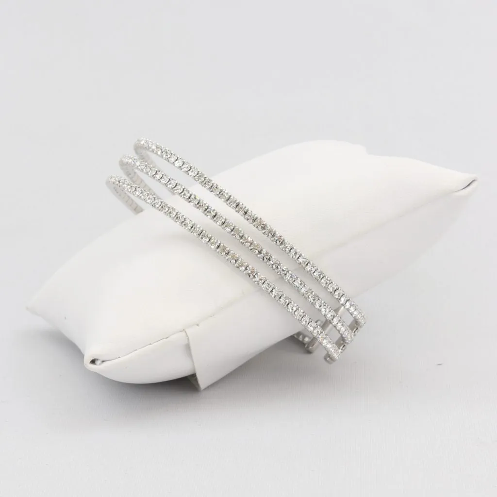 Triple box-snake chain bracelet with inlaid diamond-like cubic zirconia stones