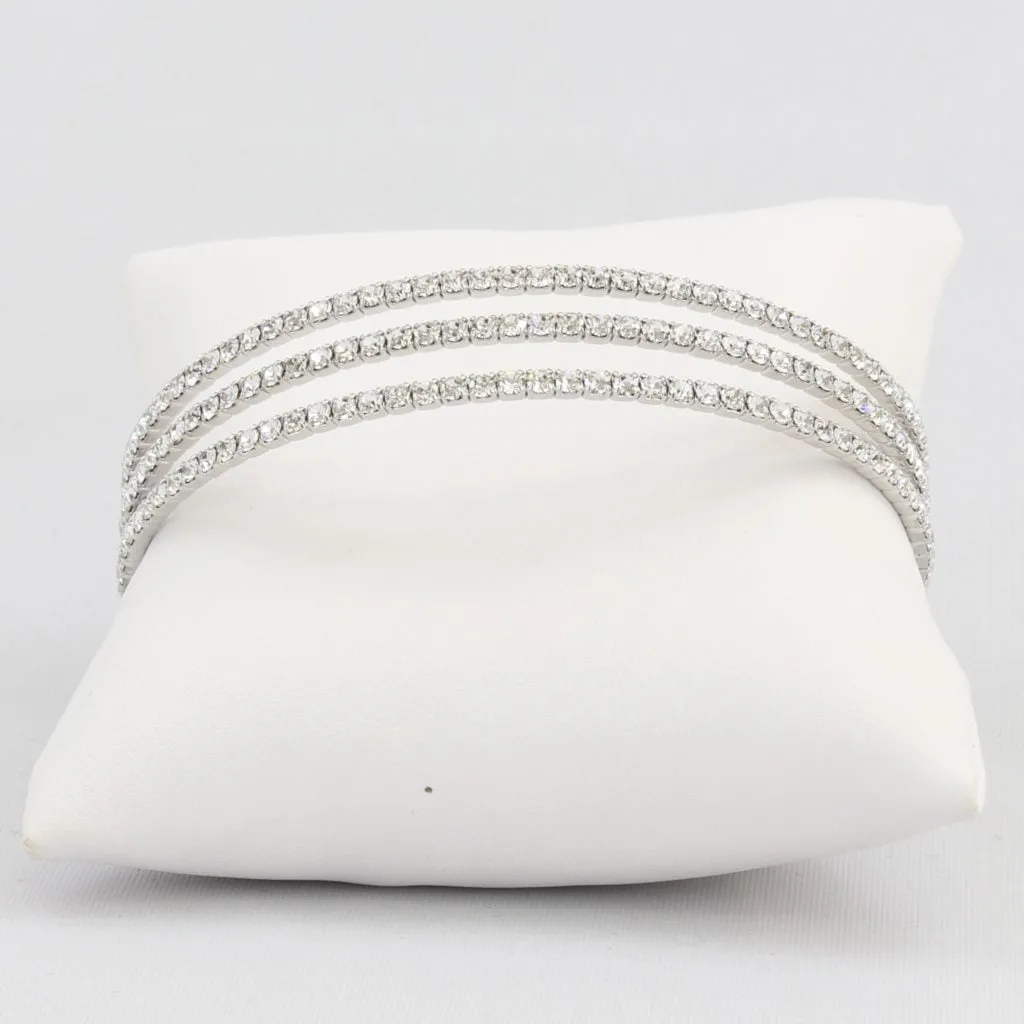 Triple box-snake chain bracelet with inlaid diamond-like cubic zirconia stones
