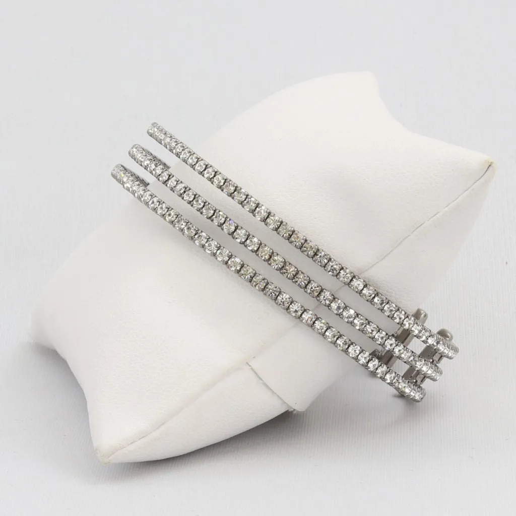 Triple box-snake chain bracelet with inlaid diamond-like cubic zirconia stones
