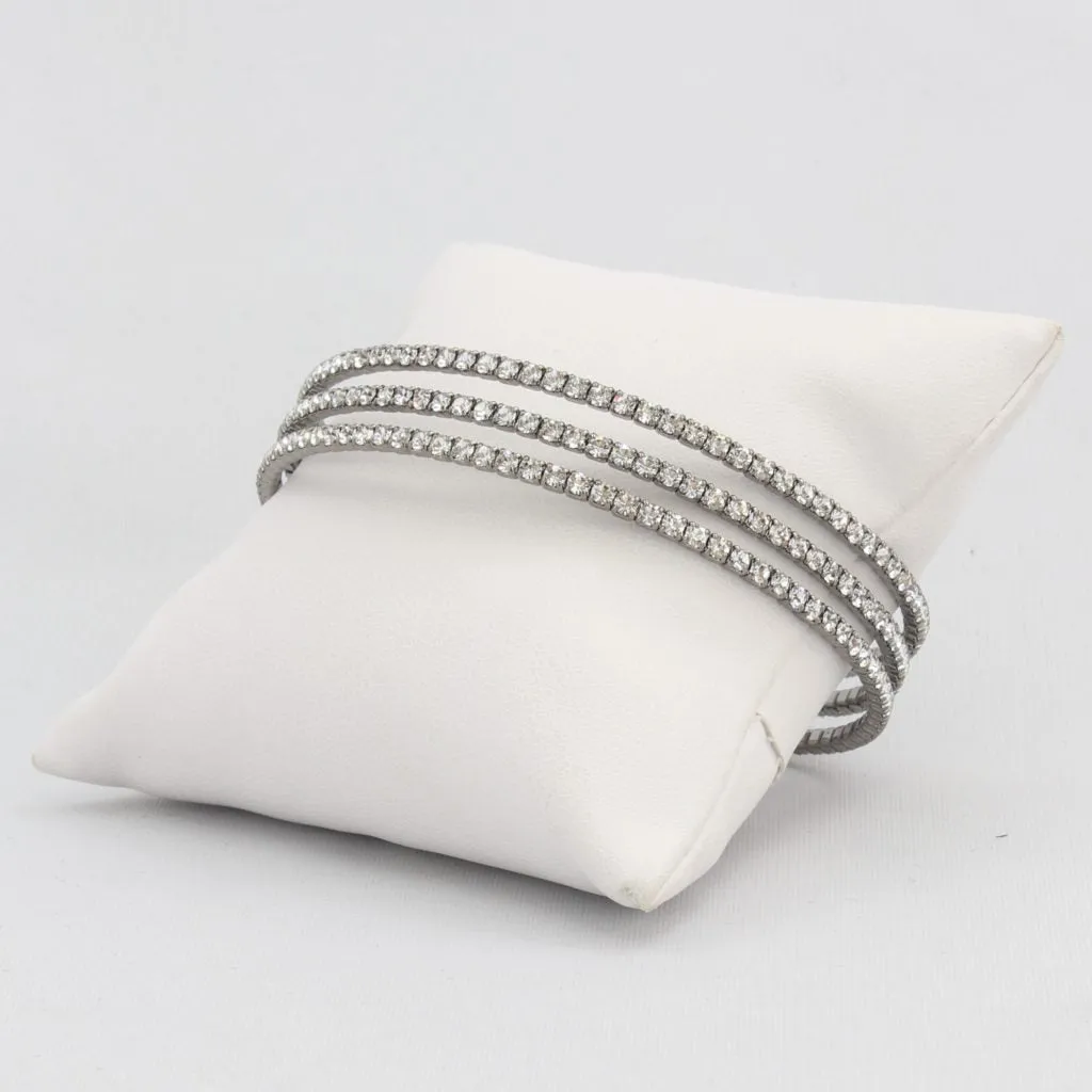 Triple box-snake chain bracelet with inlaid diamond-like cubic zirconia stones