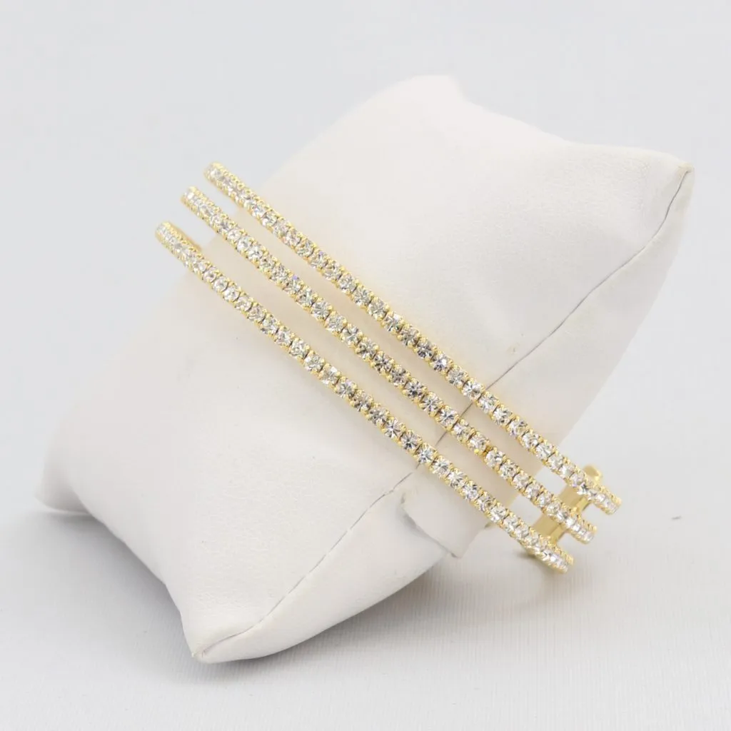 Triple box-snake chain bracelet with inlaid diamond-like cubic zirconia stones