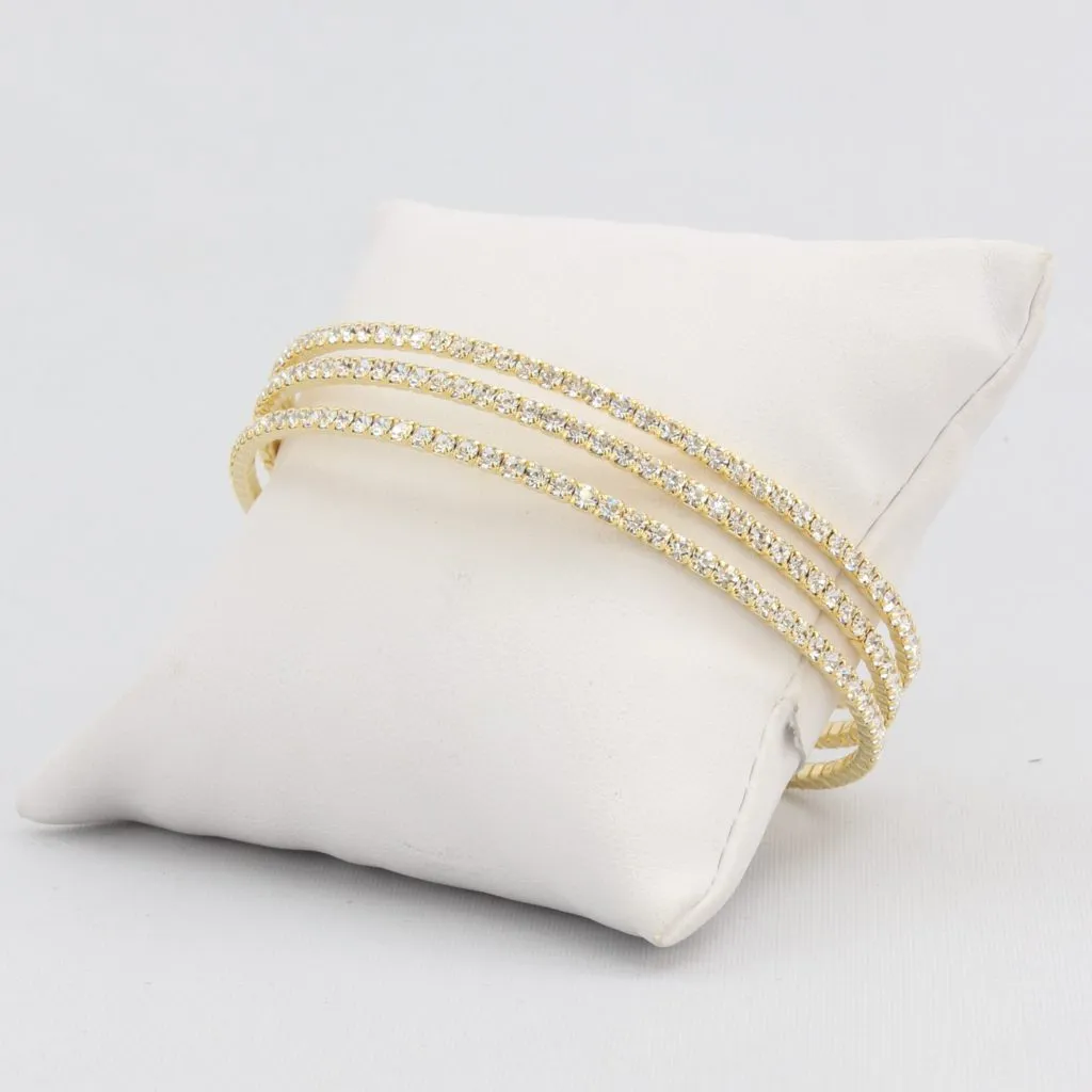Triple box-snake chain bracelet with inlaid diamond-like cubic zirconia stones