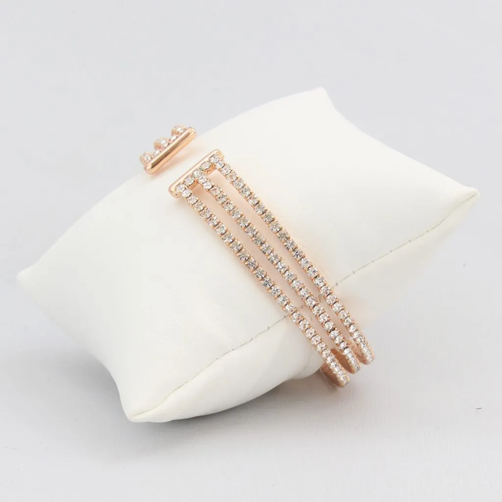 Triple box-snake chain bracelet with inlaid diamond-like cubic zirconia stones