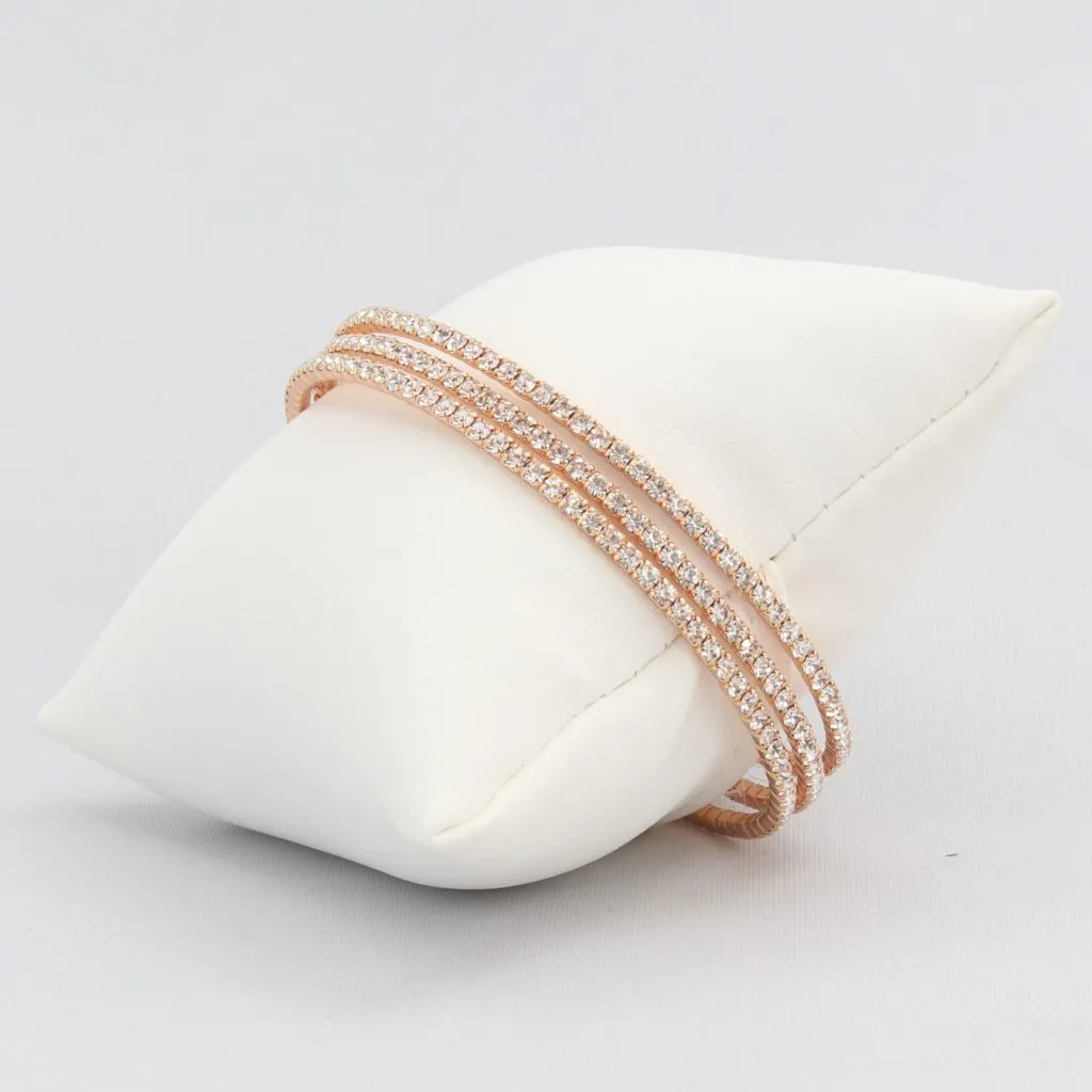 Triple box-snake chain bracelet with inlaid diamond-like cubic zirconia stones