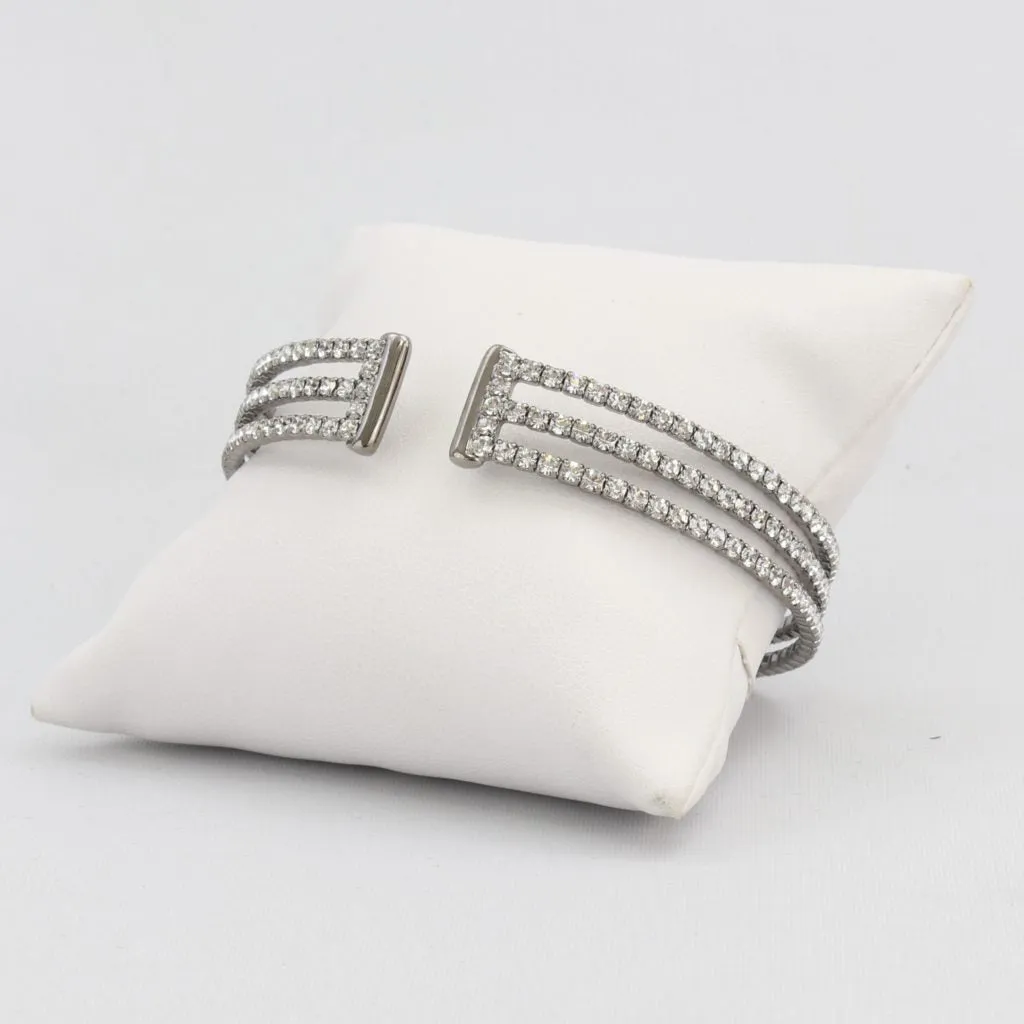 Triple box-snake chain bracelet with inlaid diamond-like cubic zirconia stones