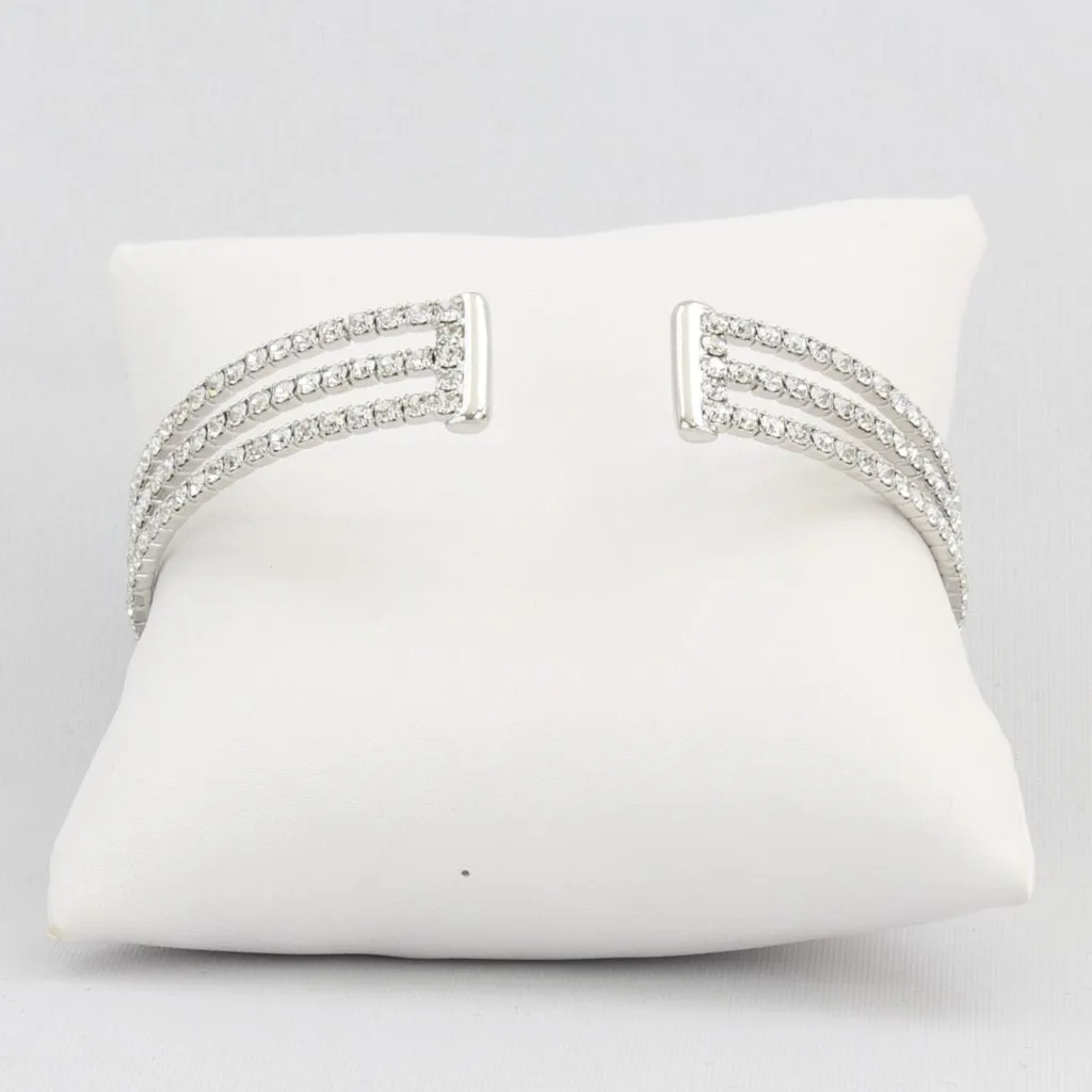 Triple box-snake chain bracelet with inlaid diamond-like cubic zirconia stones