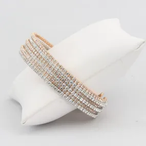 Triple box-snake chain bracelet with inlaid diamond-like cubic zirconia stones