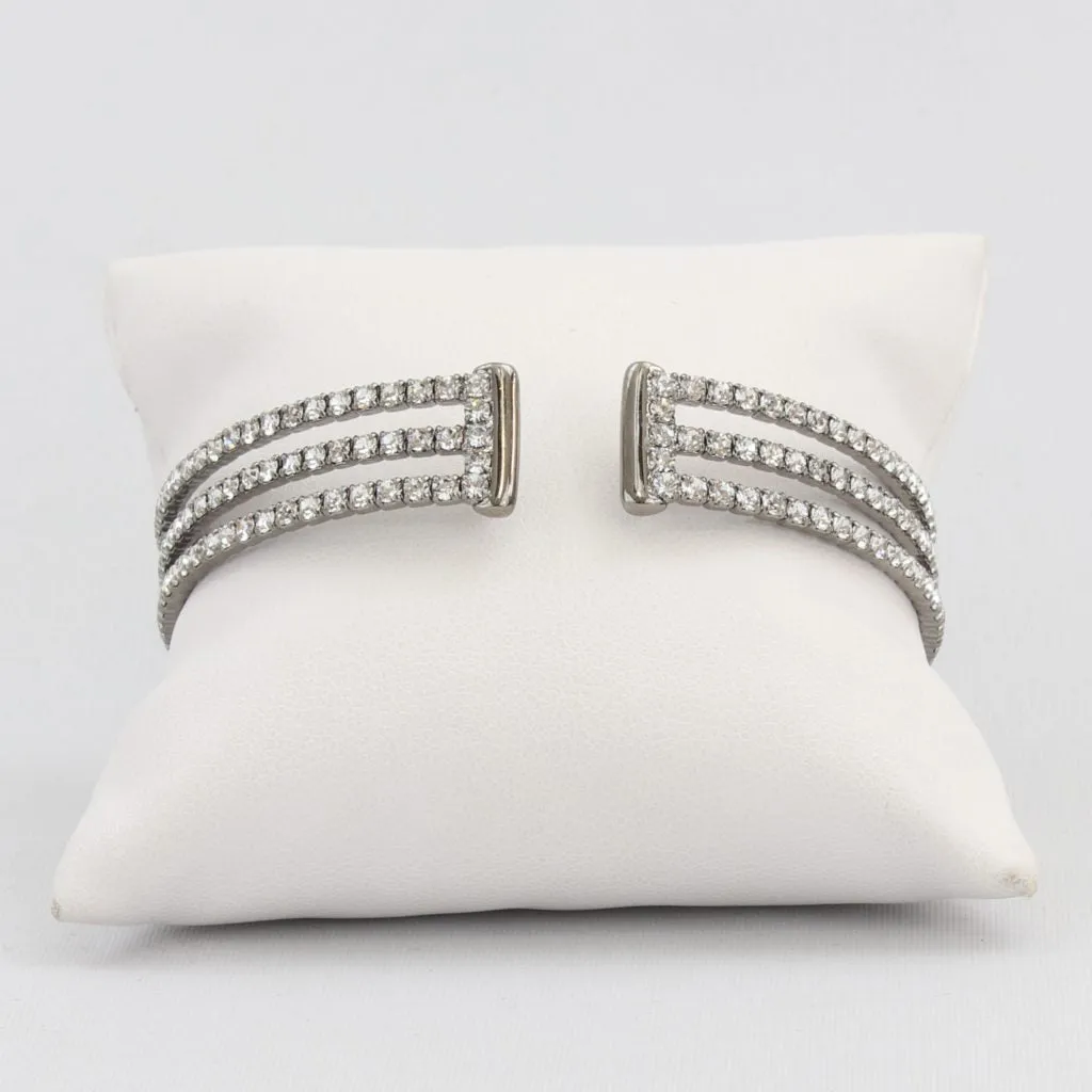 Triple box-snake chain bracelet with inlaid diamond-like cubic zirconia stones