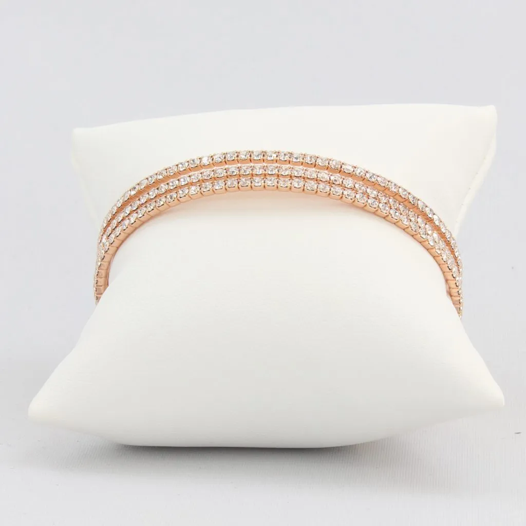 Triple box-snake chain bracelet with inlaid diamond-like cubic zirconia stones