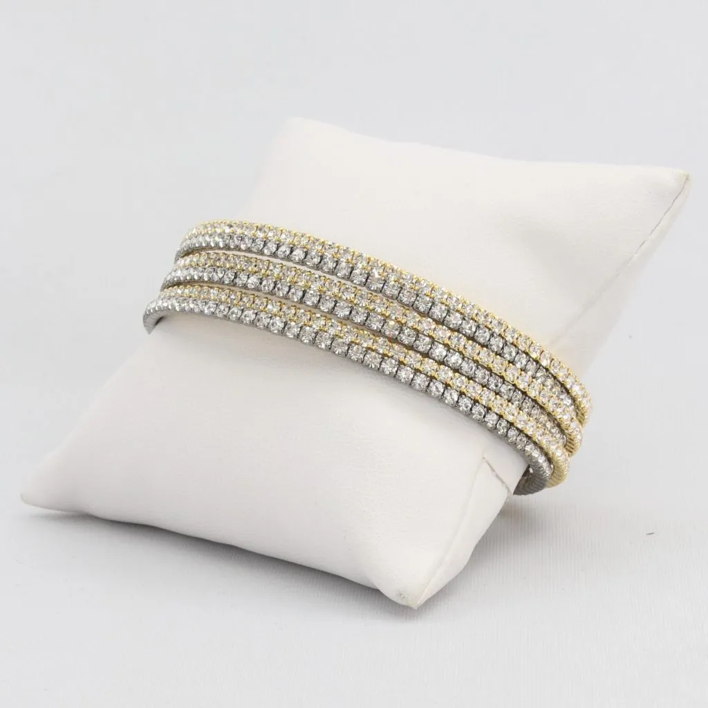 Triple box-snake chain bracelet with inlaid diamond-like cubic zirconia stones