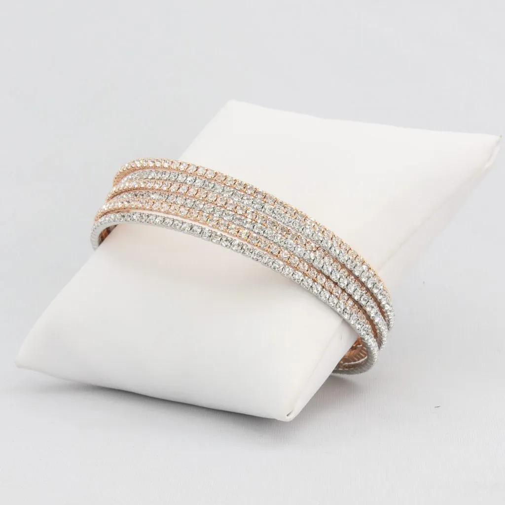 Triple box-snake chain bracelet with inlaid diamond-like cubic zirconia stones