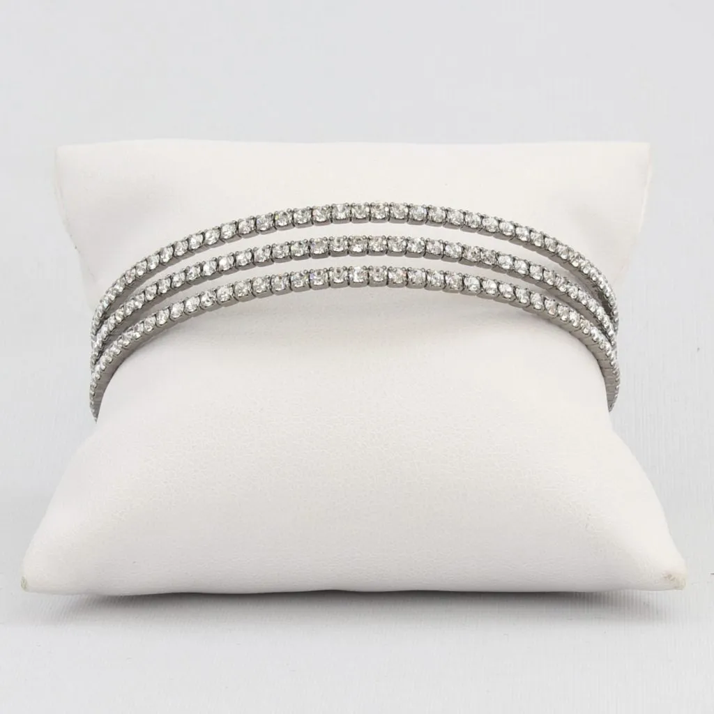 Triple box-snake chain bracelet with inlaid diamond-like cubic zirconia stones