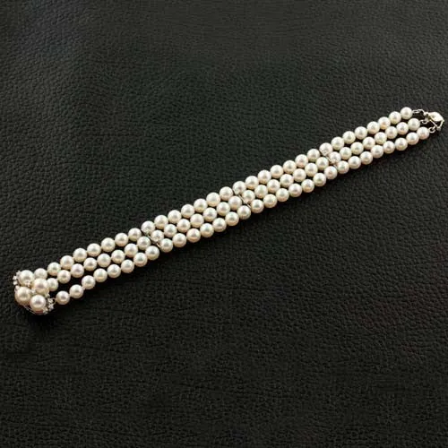 Triple Row Pearl & Diamond Bracelet