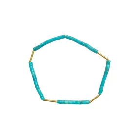 Turquoise & Gold Tubes Stretch Bracelet