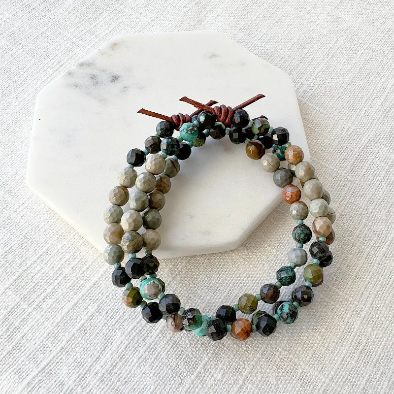Turquoise & Silver Leaf Jasper Mini Bracelet (Good Fortune) | January 2024 Mini of the Month