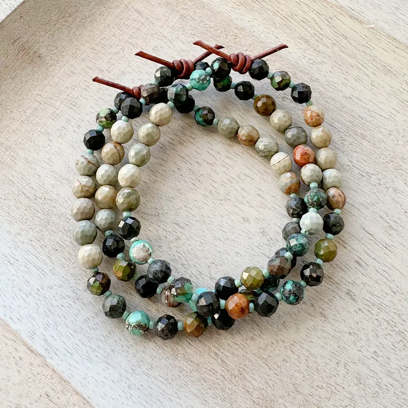 Turquoise & Silver Leaf Jasper Mini Bracelet (Good Fortune) | January 2024 Mini of the Month
