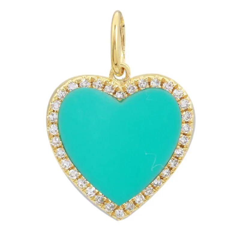 Turquoise Heart Diamond14K Gold Charm Pendant