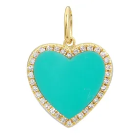 Turquoise Heart Diamond14K Gold Charm Pendant