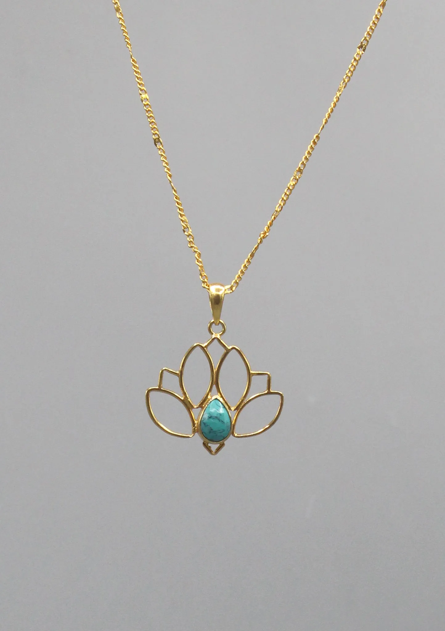 Turquoise inlaid Gold Plated Lotus Pendant