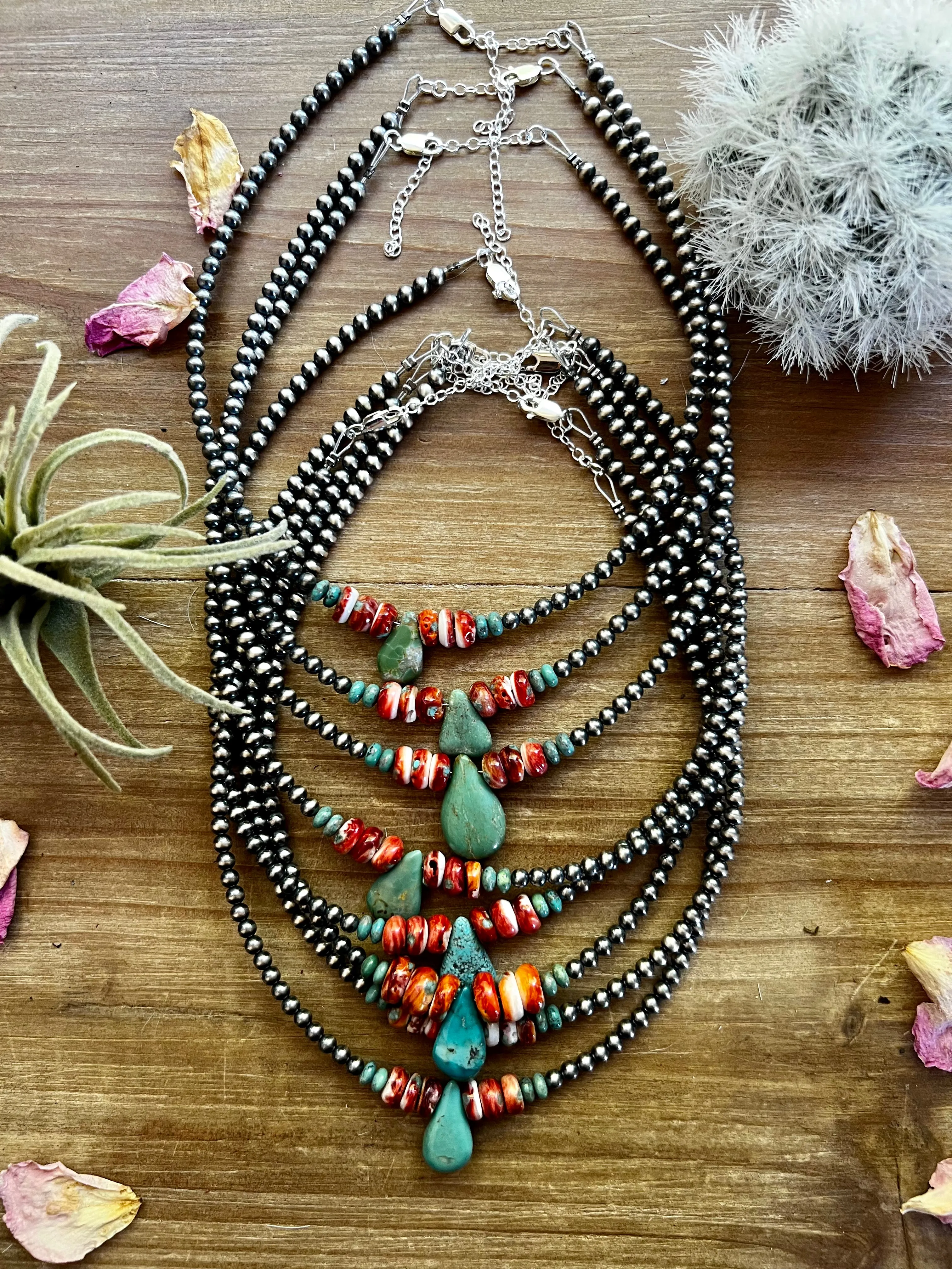 Turquoise Teardrop on Sterling Silver Pearls choker - fall western jewelry