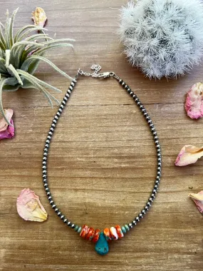 Turquoise Teardrop on Sterling Silver Pearls choker - fall western jewelry