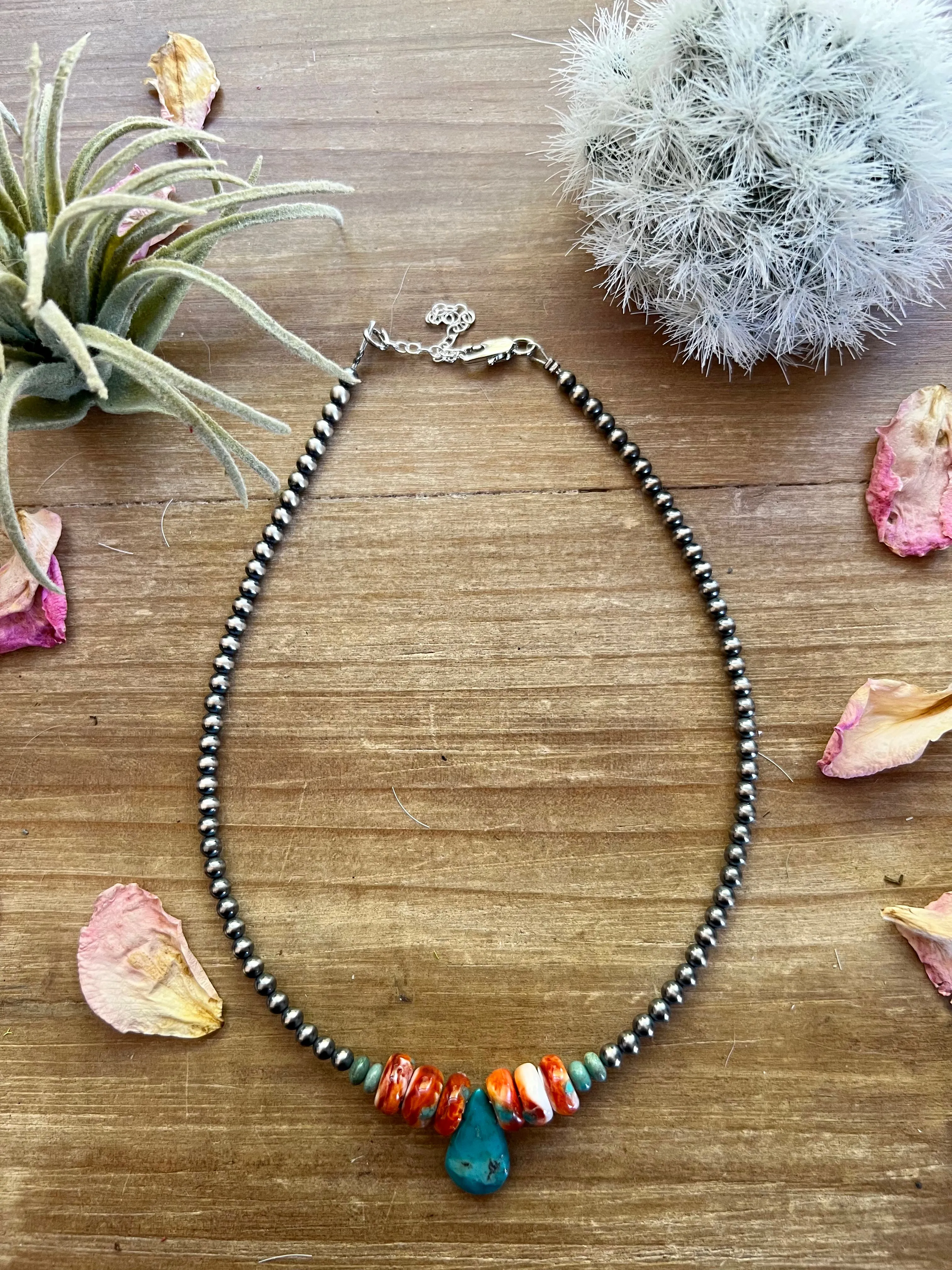 Turquoise Teardrop on Sterling Silver Pearls choker - fall western jewelry